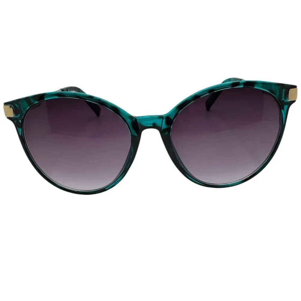 Stylish Teal Green Tortoise Shell Sunglasses with Gradient Purple Lens